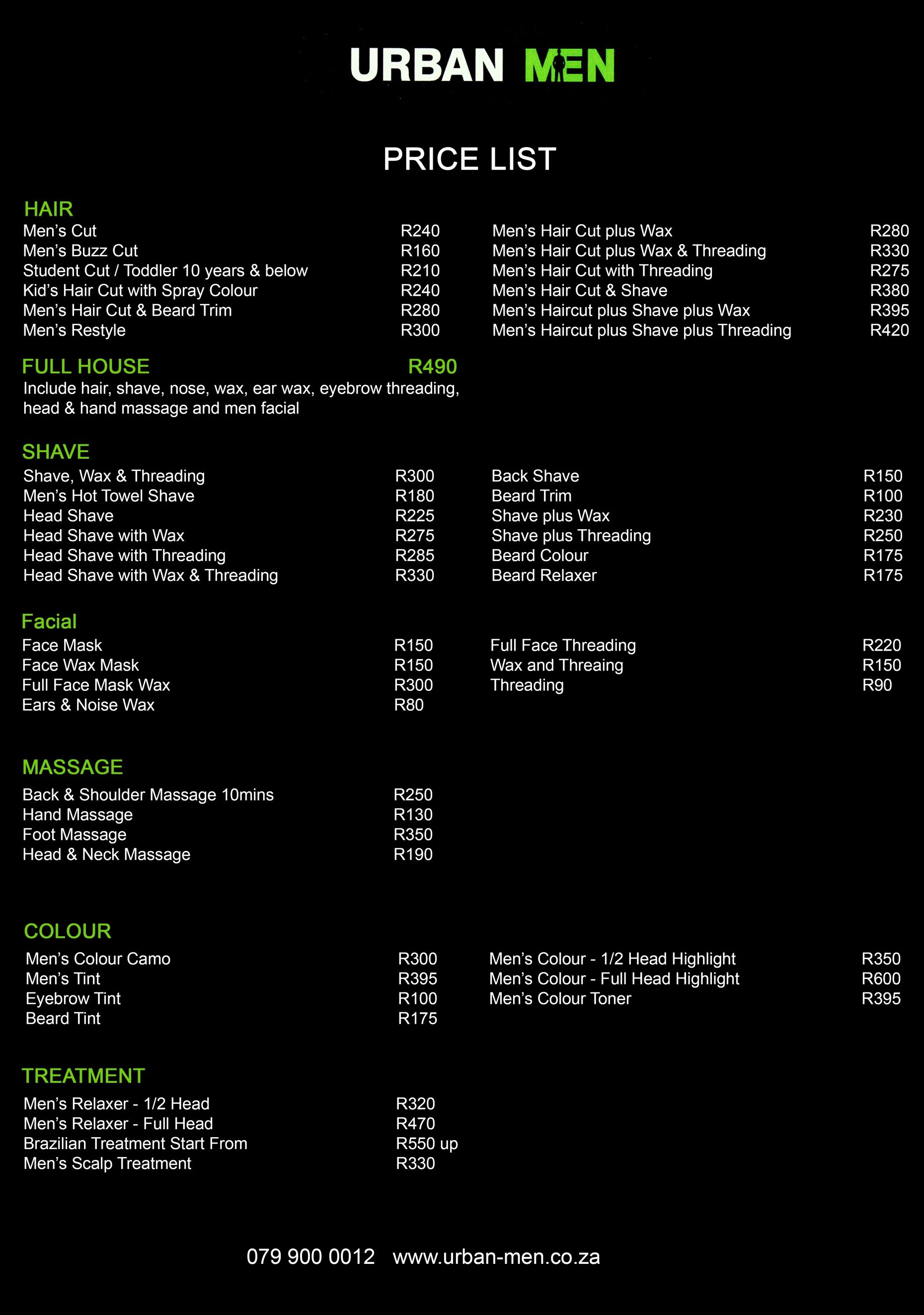De Waterkant price list scan