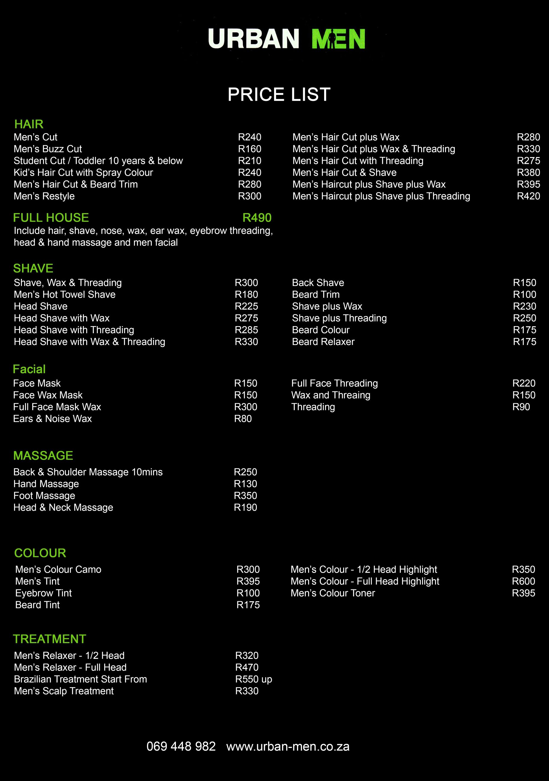 Sea Point price list scan